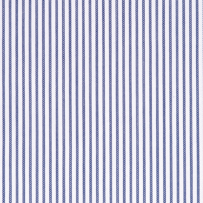 Popeline a righe sottili blu navy in cotone – Canclini